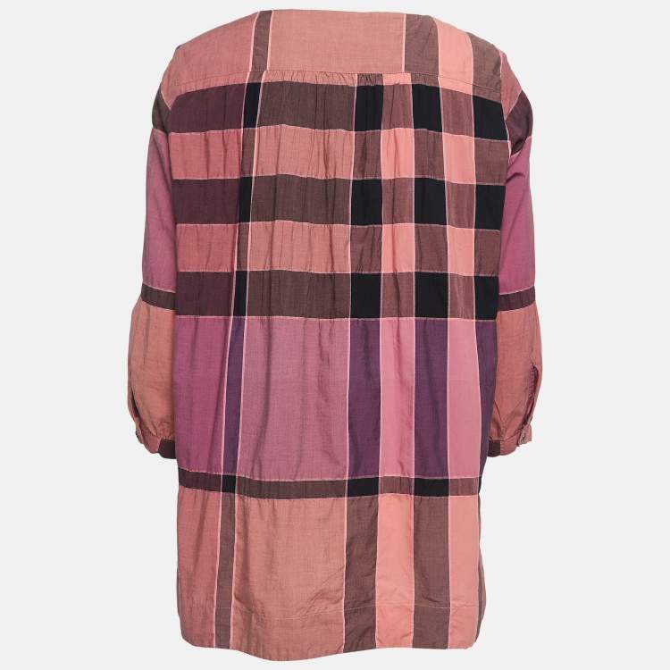 Pre Owned Burberry Brit Pink Checked Cotton Tunic M