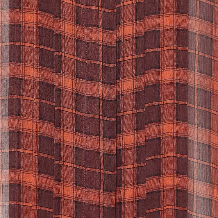 Pre Owned Burberry Brit Brick Red Plaid Check Silk Crepe Pleated Shirt XS