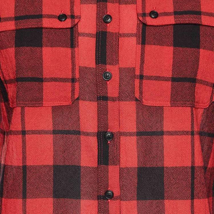 Pre Owned Burberry Brit Red/Black Checked Wool Long Sleeve Blouse M