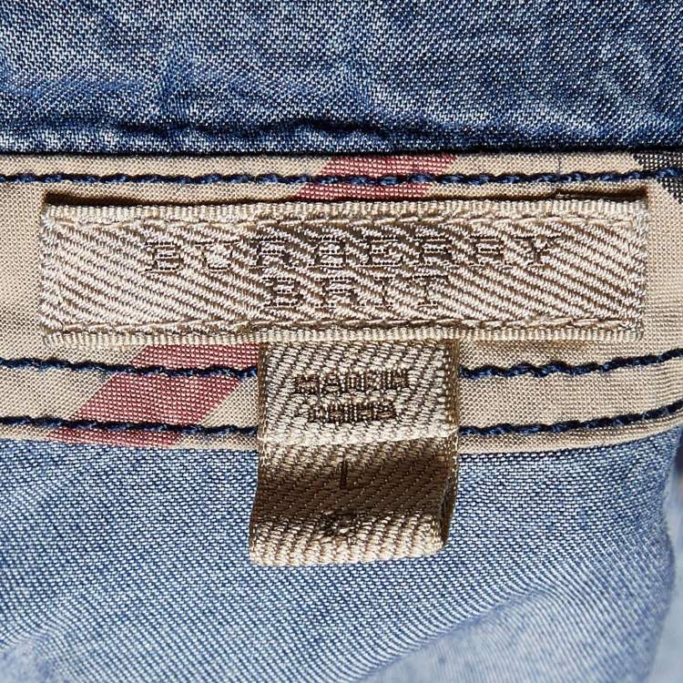 Pre Owned Burberry Brit Blue Denim Button Front Shirt L 