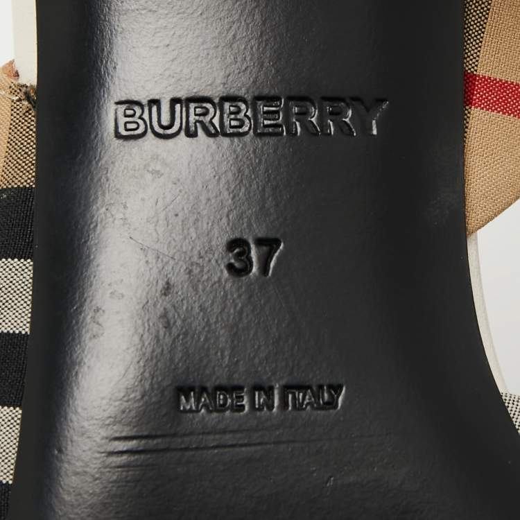 Pre Owned Burberry Brown Canvas Check Slingback Pumps Size 37