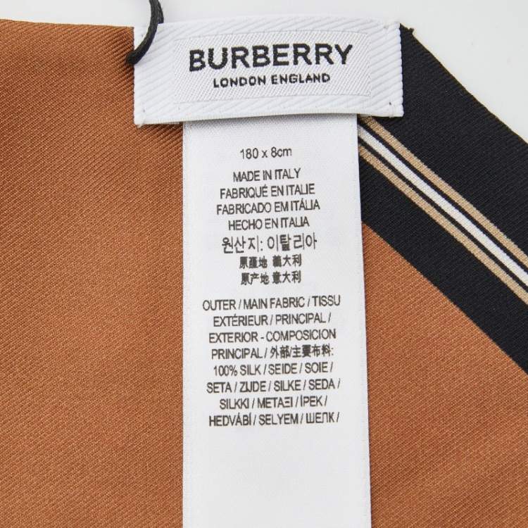 Pre Owned Burberry Beige & Brown Vintage Check Silk Ribbon Scarf