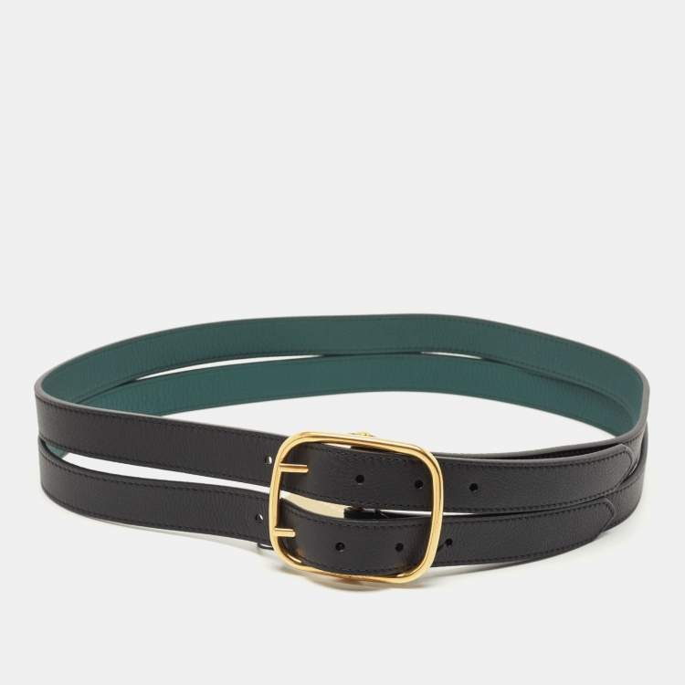 Burberry Black/Green Leather Lyndon Double Strap Buckle Belt 90CM Burberry  London | The Luxury Closet