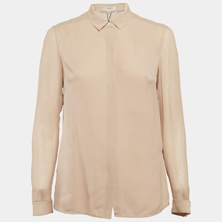 Pre Owned Burberry London Tan Chiffon Silk Semi Sheer Shirt S