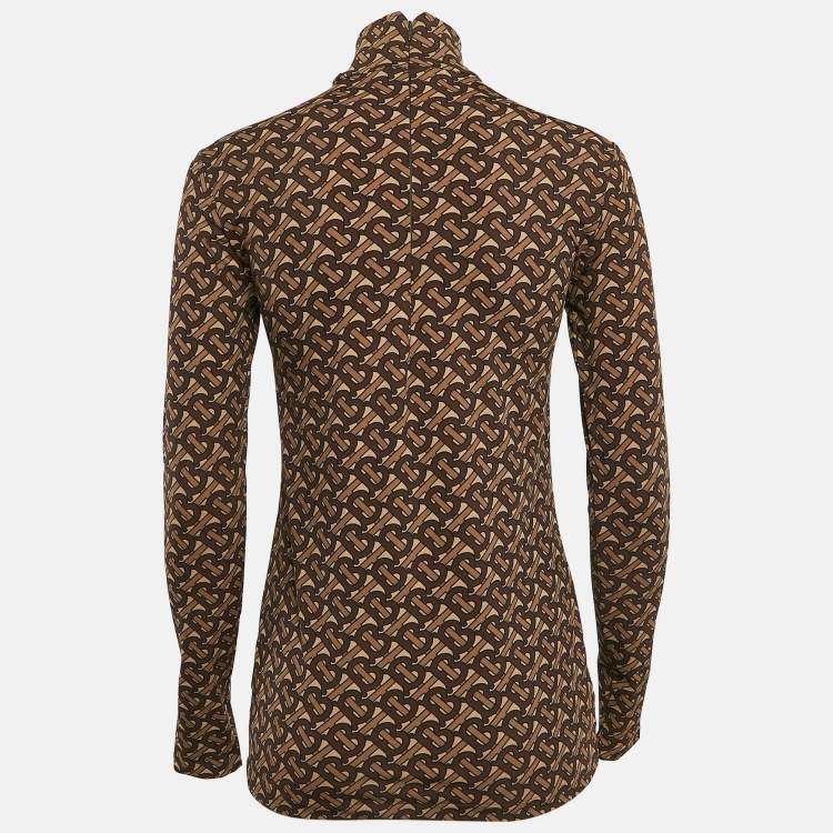 مملوكة مسبقًا Burberry London Brown Bridle IP Pattern Jersey Top S