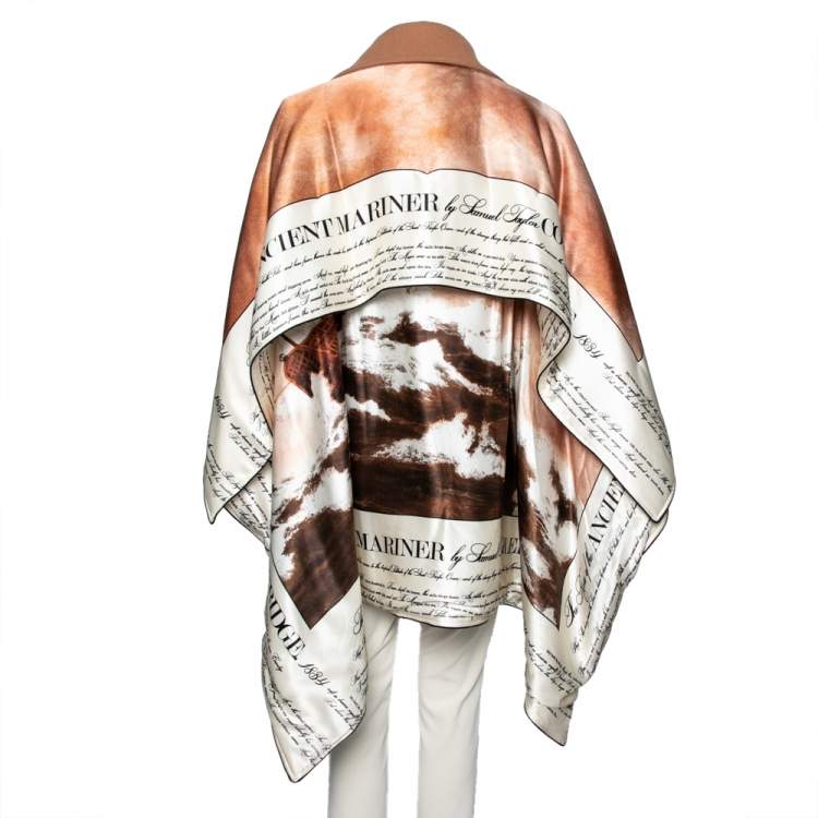 مملوكة مسبقًا Burberry Brown Wool & Mariner Printed Silk Blanket Detail Pea Coat S