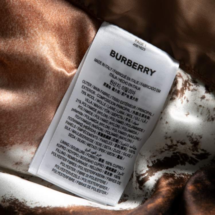 مملوكة مسبقًا Burberry Brown Wool & Mariner Printed Silk Blanket Detail Pea Coat S