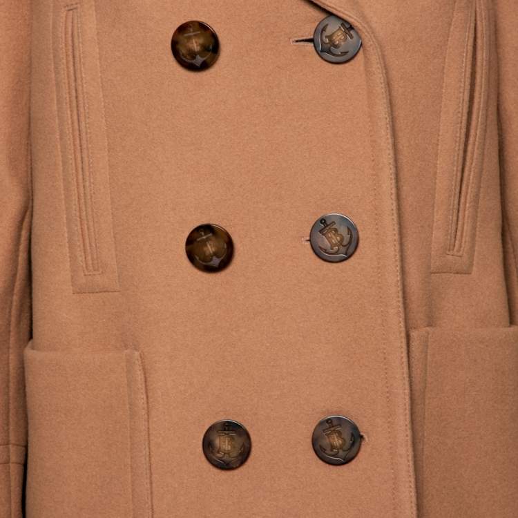 مملوكة مسبقًا Burberry Brown Wool & Mariner Printed Silk Blanket Detail Pea Coat S