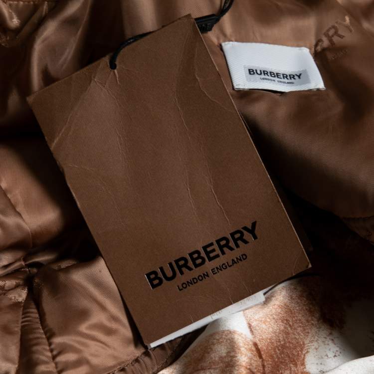 مملوكة مسبقًا Burberry Brown Wool & Mariner Printed Silk Blanket Detail Pea Coat S