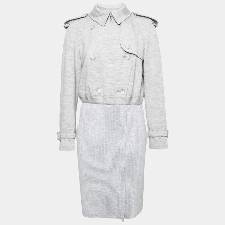Pre Owned Burberry Grey Wool Rib Knit Double Breasted Zip Front Coat S