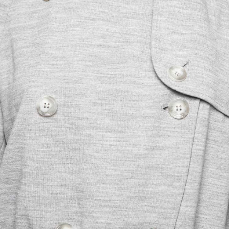 Pre Owned Burberry Grey Wool Rib Knit Double Breasted Zip Front Coat S