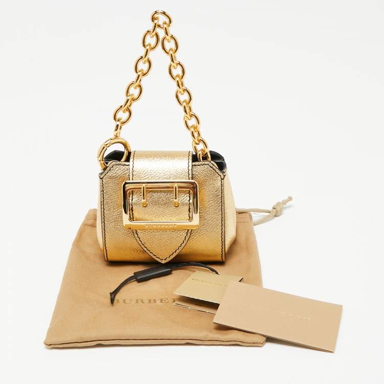 Pre Owned Burberry Gold Leather Micro Buckle Charm Bag