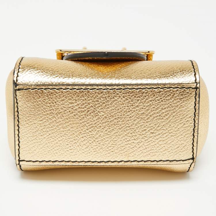 Pre Owned Burberry Gold Leather Micro Buckle Charm Bag