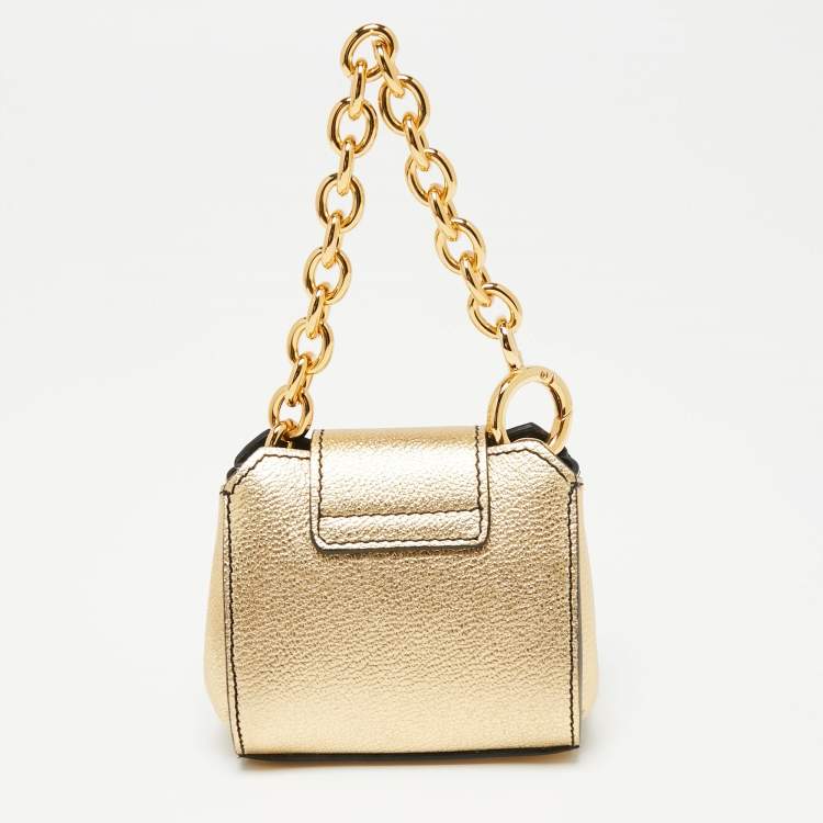 Pre Owned Burberry Gold Leather Micro Buckle Charm Bag
