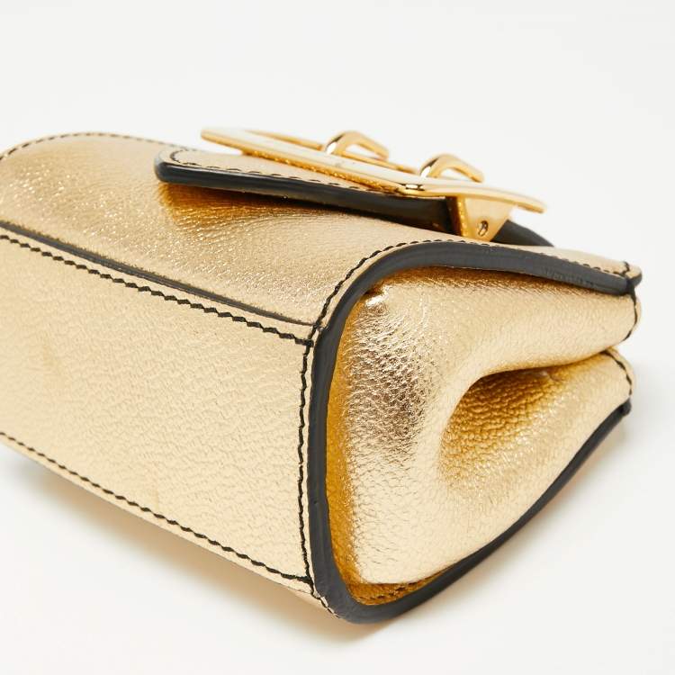 Pre Owned Burberry Gold Leather Micro Buckle Charm Bag