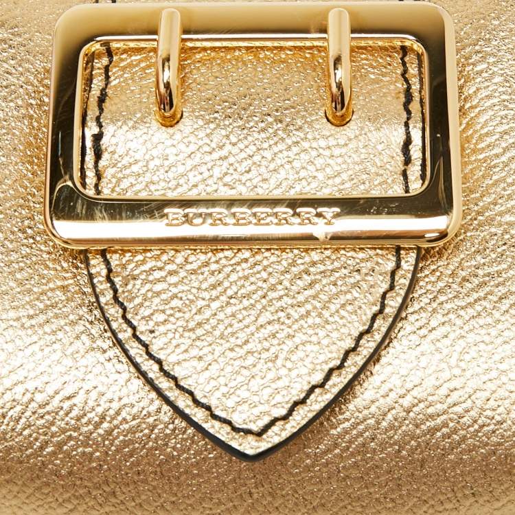 Pre Owned Burberry Gold Leather Micro Buckle Charm Bag