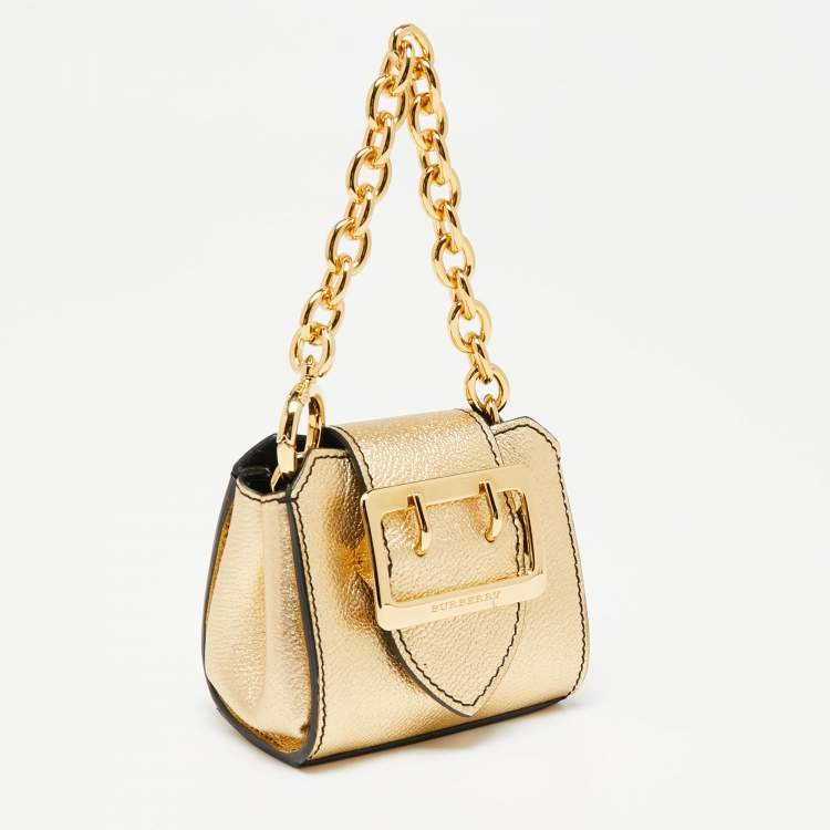 Pre Owned Burberry Gold Leather Micro Buckle Charm Bag