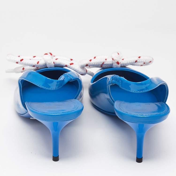 مملوكة مسبقًا Burberry Blue Patent Leather Fink Bow Slingback Pumps Size 36.5