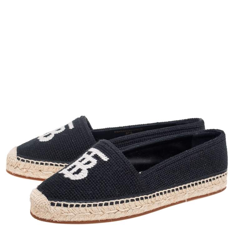 Pre Owned Burberry Black Cotton Monogram Motif Espadrilles Flats Size 37.5