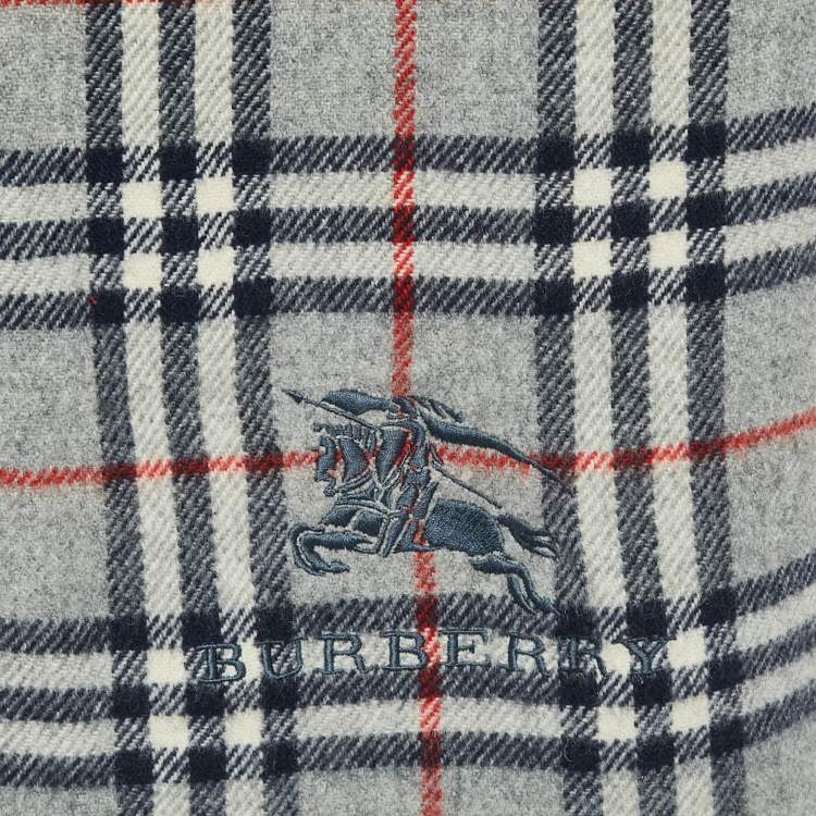 Pre Owned Burberry London Vintage Grey Nova Check Wool Fringed Scarf