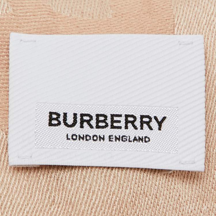 Pre Owned Burberry Peach Wool Silk Logo Scarf