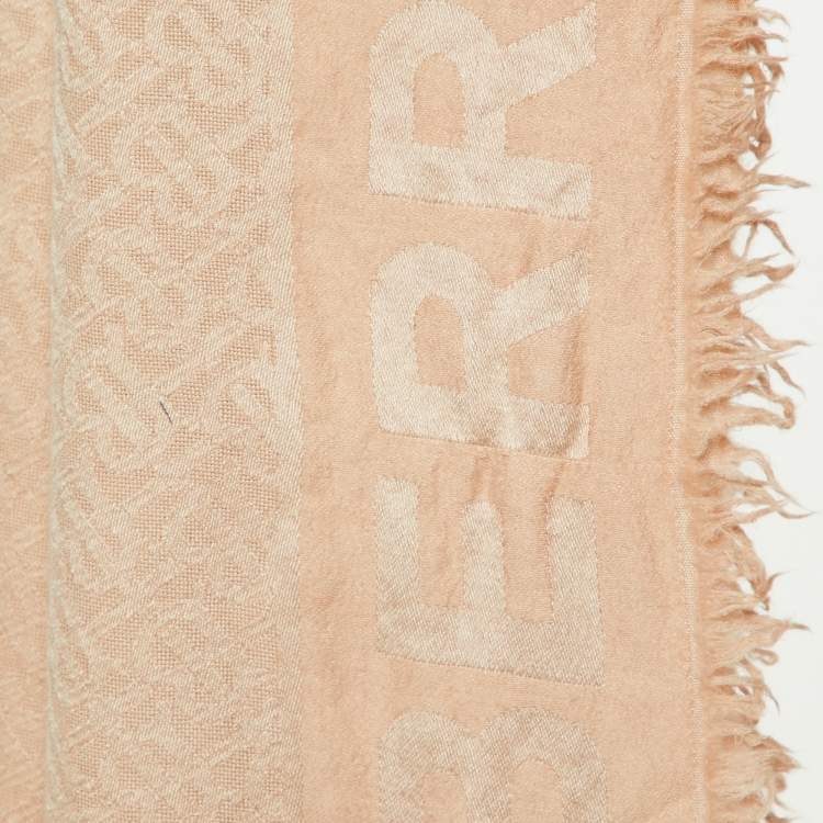 Pre Owned Burberry Peach Wool Silk Logo Scarf