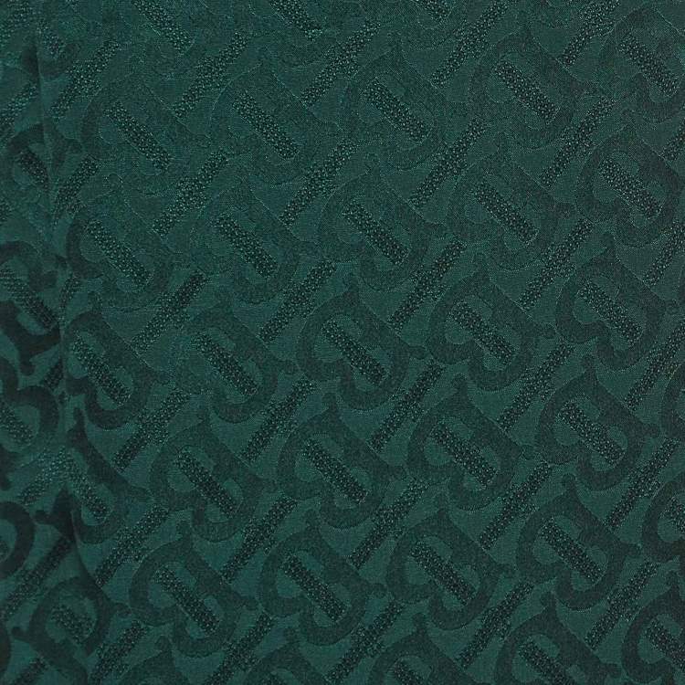 Pre Owned Burberry Dark Green TB Monogram and Stripe Silk Scarf