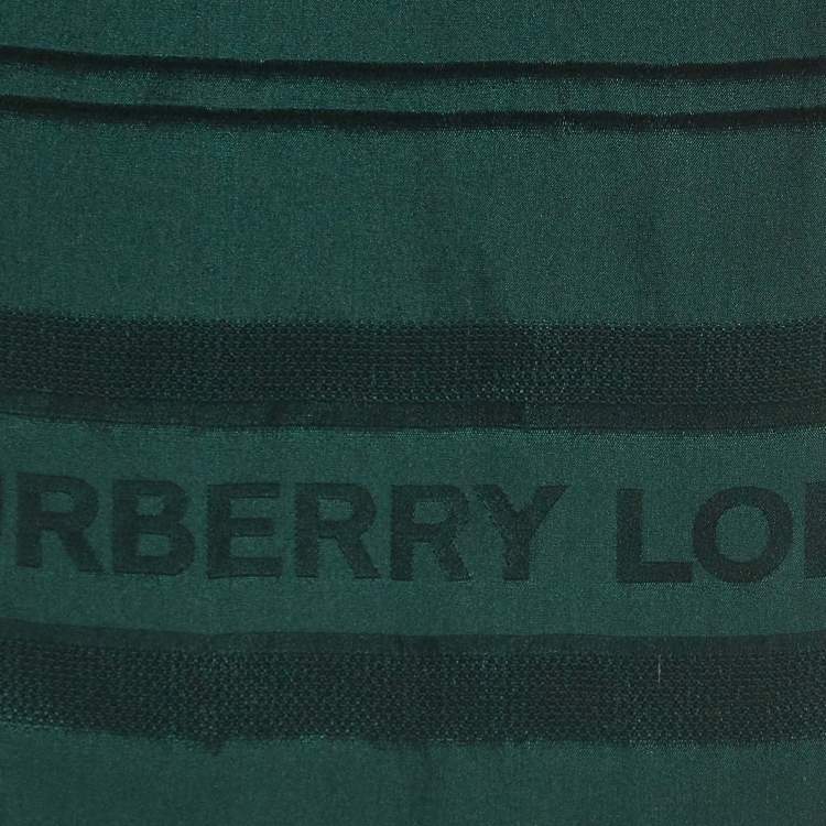 Pre Owned Burberry Dark Green TB Monogram and Stripe Silk Scarf
