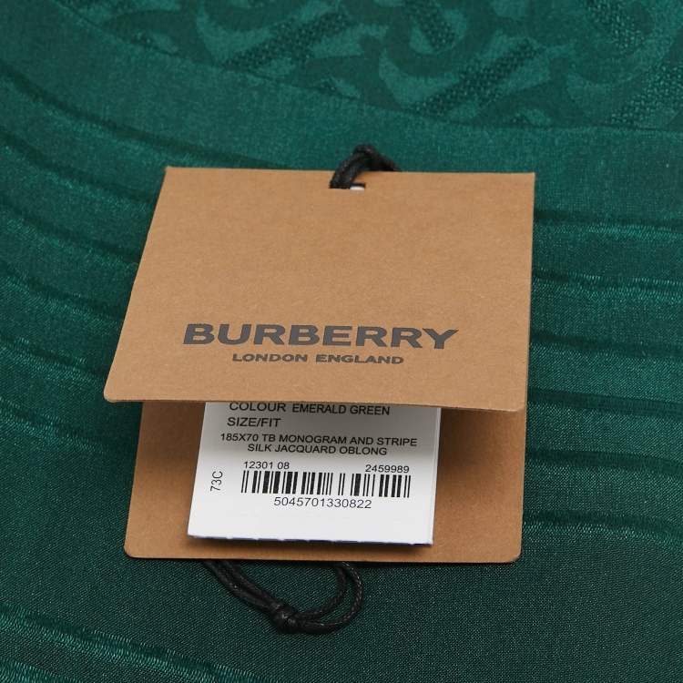 Pre Owned Burberry Dark Green TB Monogram and Stripe Silk Scarf
