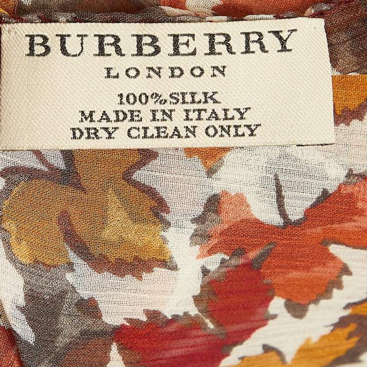 Pre Owned Burberry London Multicolor Leaf Printed Silk Scarf 