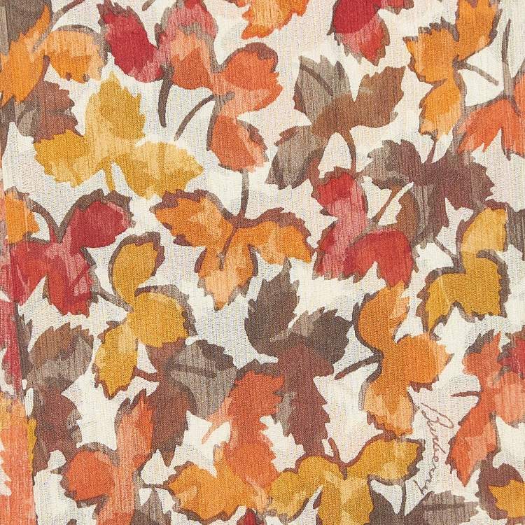Pre Owned Burberry London Multicolor Leaf Printed Silk Scarf 