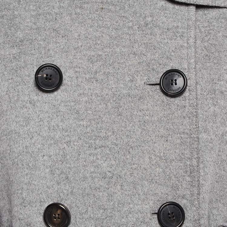 Pre Owned Burberry Grey Wool Blend Double Breasted Coat S