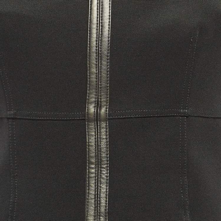 Pre Owned Burberry London Black Leather Trim Stretch Knit Sheath Dress L
