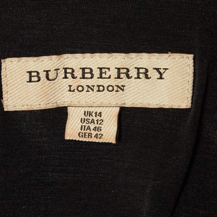 Pre Owned Burberry London Black Leather Trim Stretch Knit Sheath Dress L