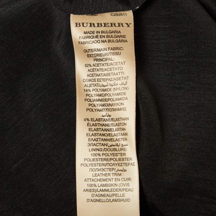 Pre Owned Burberry London Black Leather Trim Stretch Knit Sheath Dress L