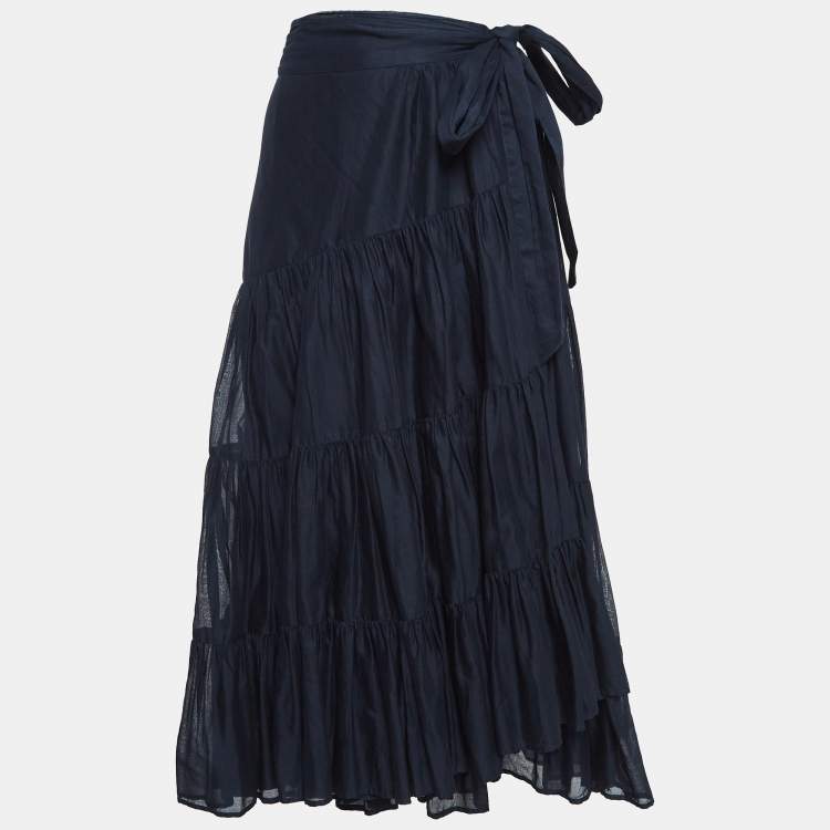Pre Owned Burberry London Navy Blue Layered Faux Wrap Skirt S
