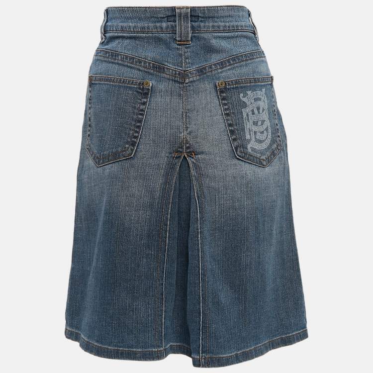 Pre Owned Burberry London Blue Denim Washed Mini Skirt S