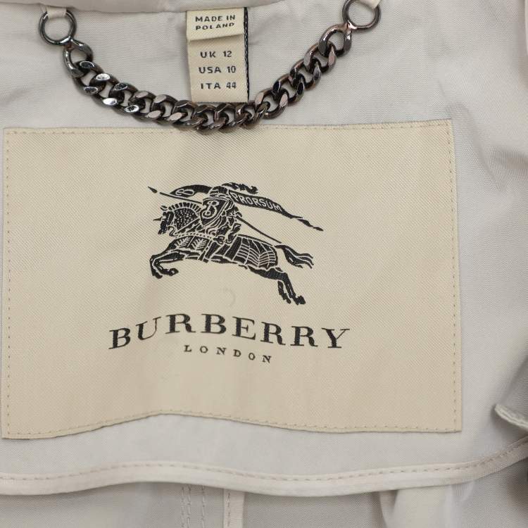 Pre Owned Burberry Beige Nylon Double Breasted Belted Trench Coat