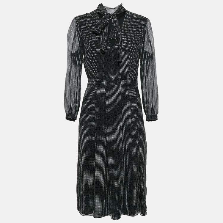 مملوكة مسبقًا Burberry London Black Polka Dots Print Silk Pleated Midi Dress S