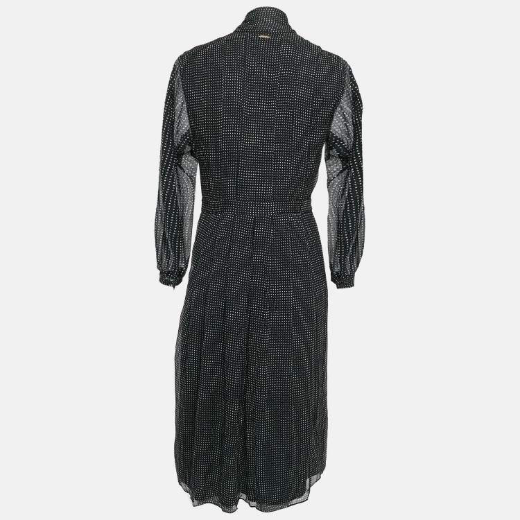 مملوكة مسبقًا Burberry London Black Polka Dots Print Silk Pleated Midi Dress S