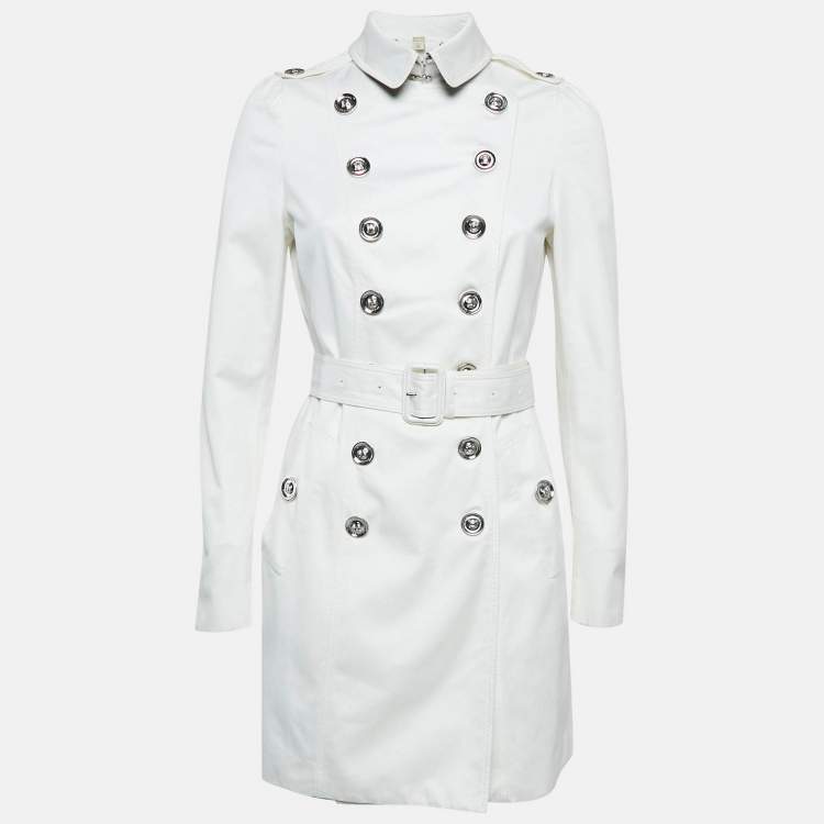 Pre Owned Burberry London White Cotton Double Breasted Slim Fit Trench Coat S