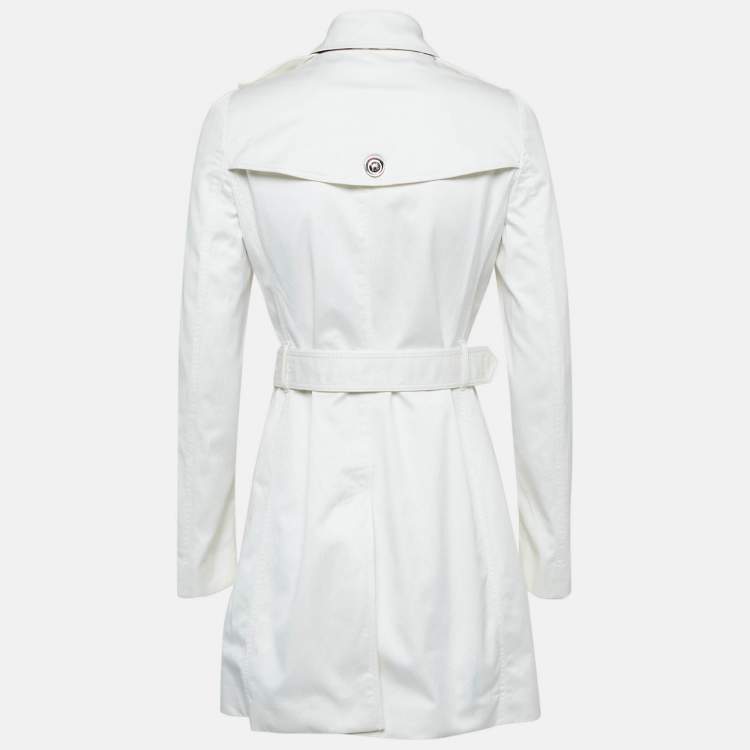 Pre Owned Burberry London White Cotton Double Breasted Slim Fit Trench Coat S