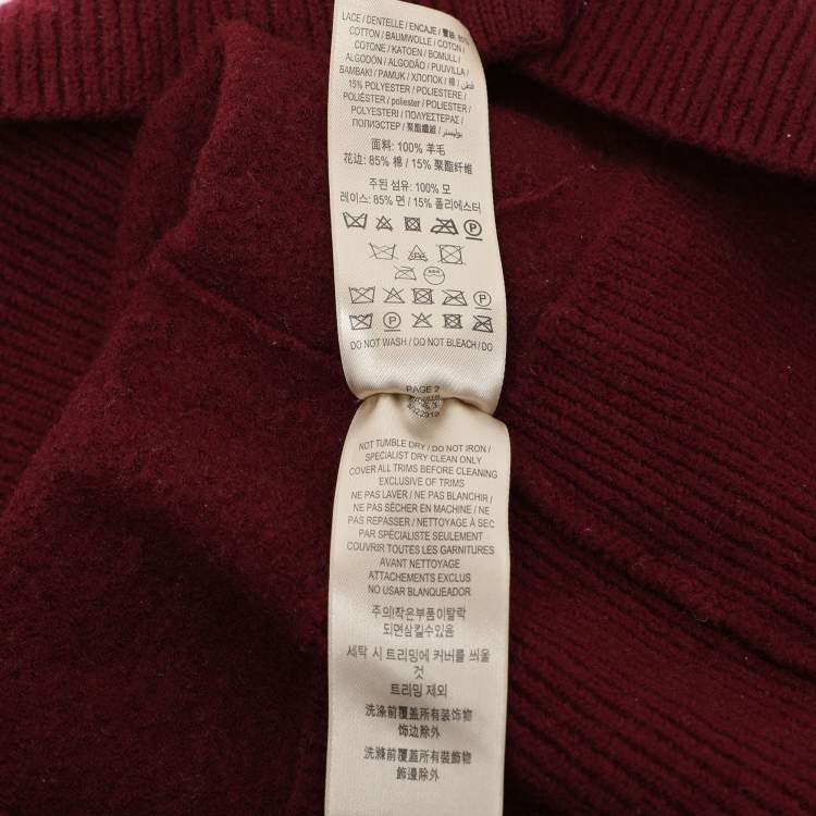 مملوكة مسبقًا Burberry London Burgundy Merino Wool Knit Macrame Lace Detail Button Front Cardigan M