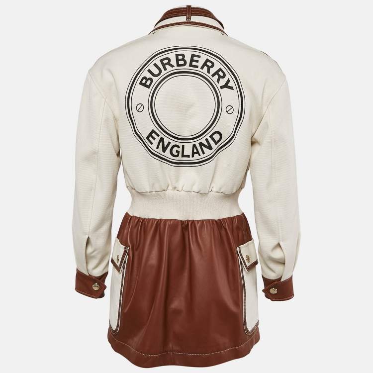مملوكة مسبقًا Burberry London Beige/Brown Logo Print Canvas and Leather Zip-Up Jacket XXS