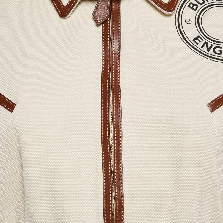 مملوكة مسبقًا Burberry London Beige/Brown Logo Print Canvas and Leather Zip-Up Jacket XXS