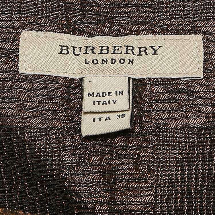 Pre Owned Burberry London Metallic Brown Tartan Checks Jacquard Pleated Knee-Length Skirt S