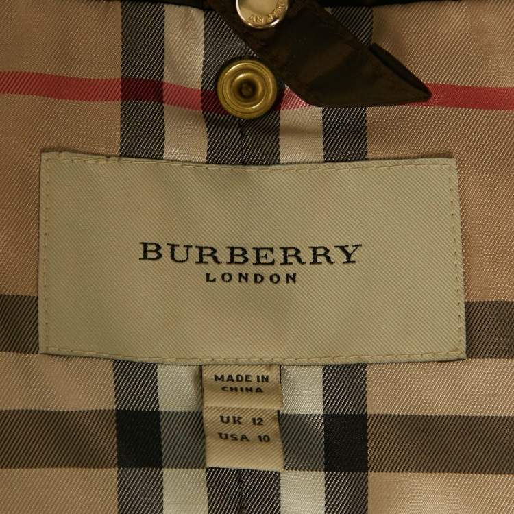 Pre Owned Burberry London Brown Nylon Detachable Hood Overcoat M
