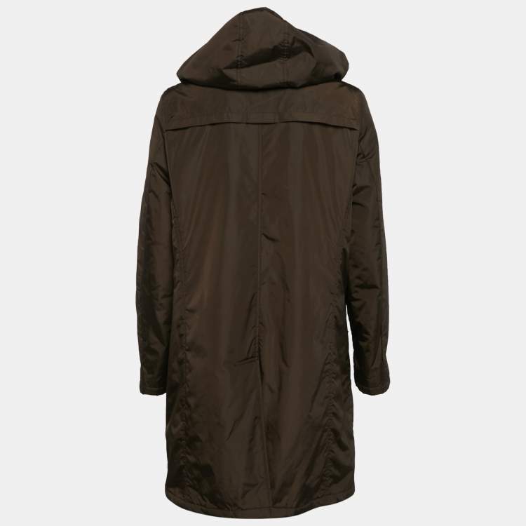 Pre Owned Burberry London Brown Nylon Detachable Hood Overcoat M