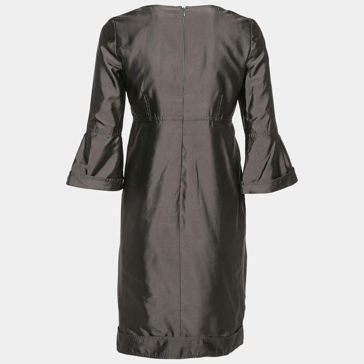 Pre Owned Burberry London Grey Silk Blend Pleated Short Dress S