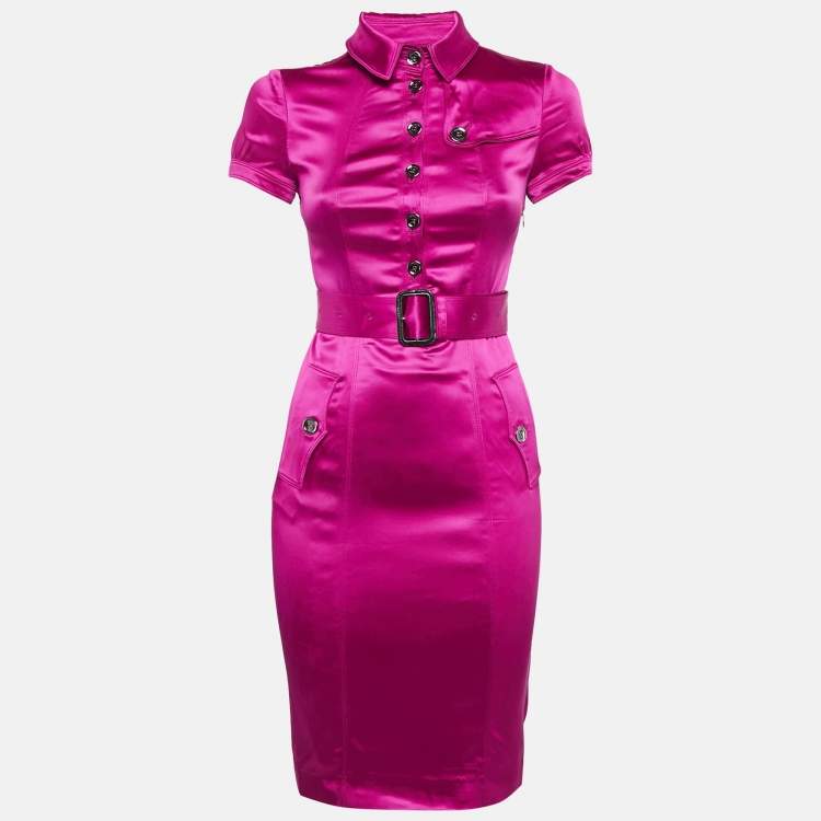 Burberry London Pink Satin Belted Pocket Detail Short Dress